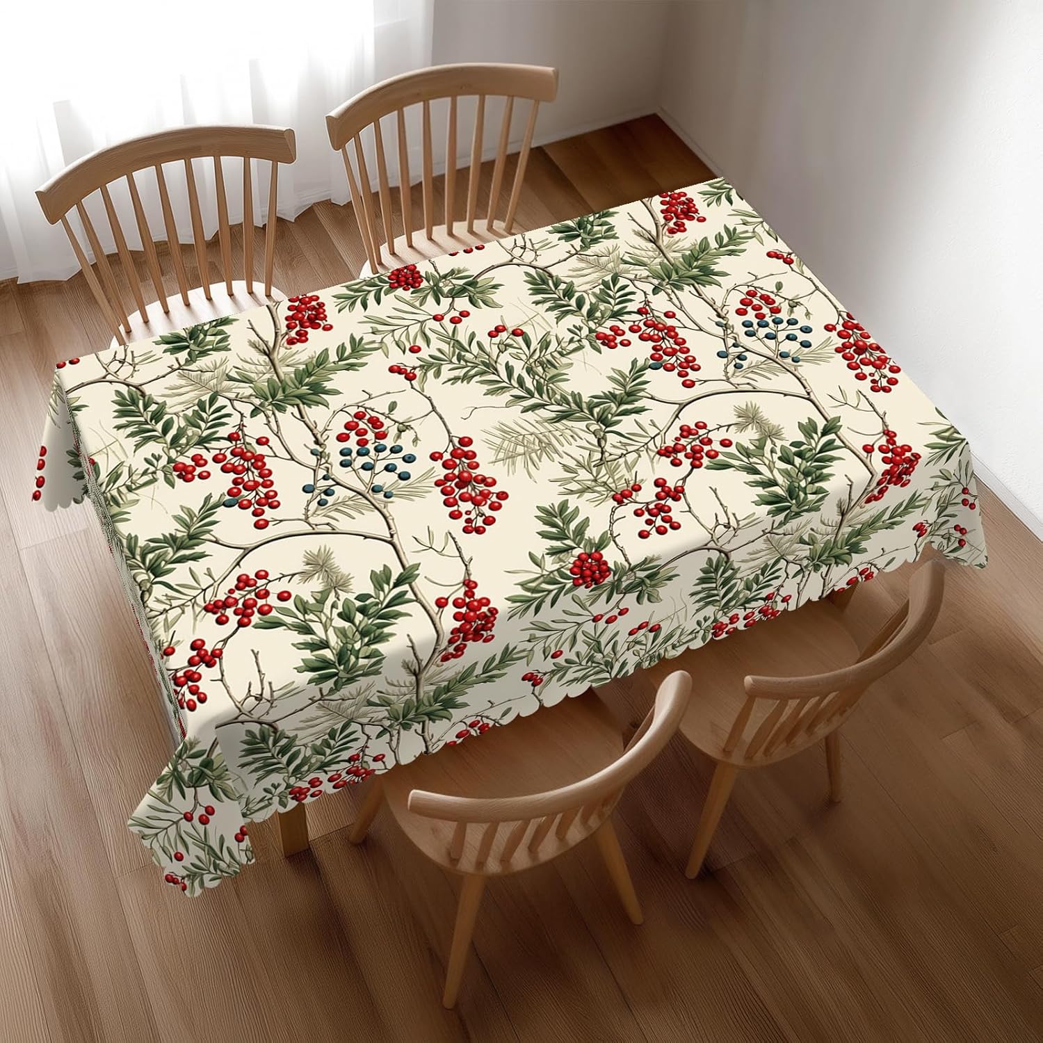 Home Textiles Premium - Watercolor Holly Berry Christmas Tablecloth, Premium