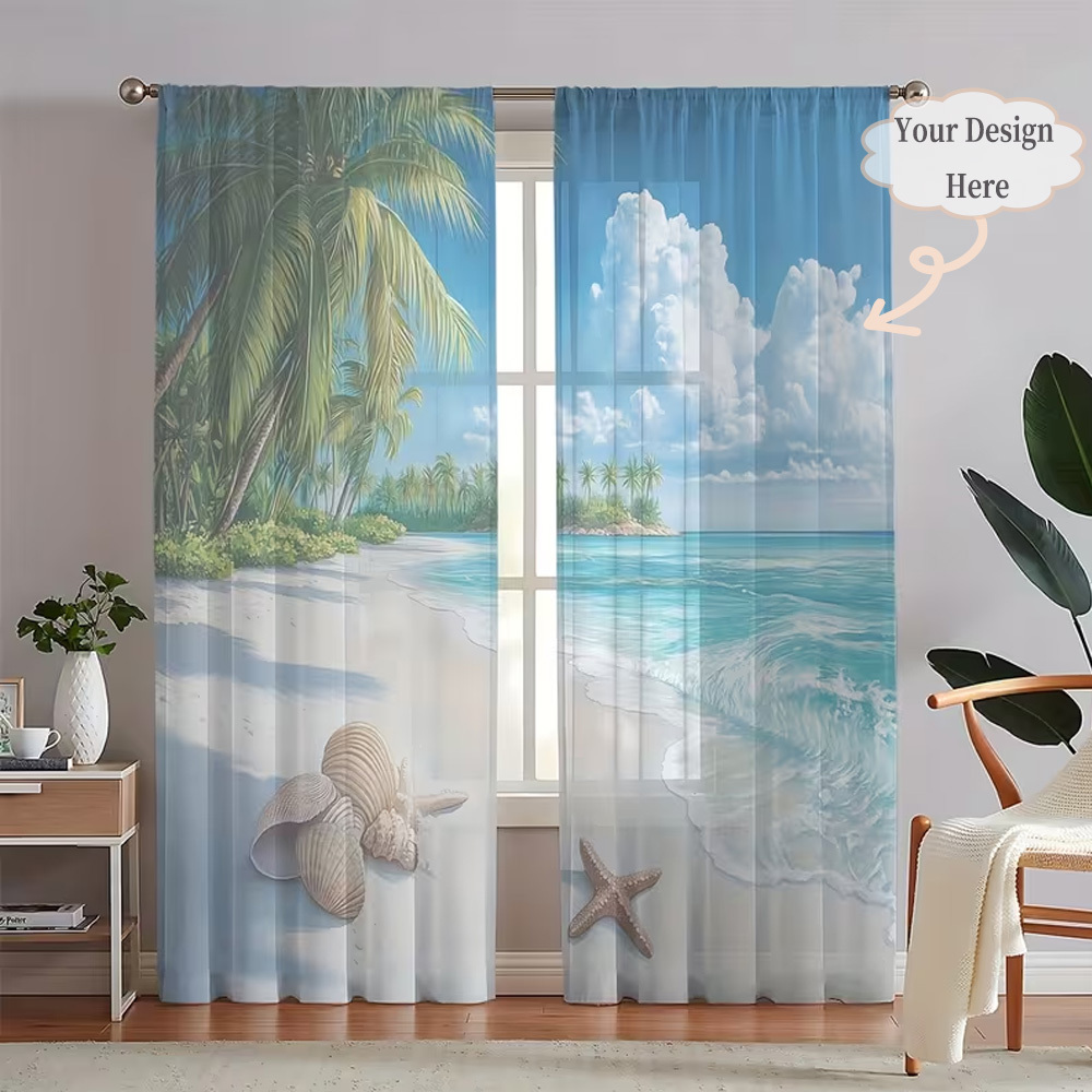 Home Textiles Curtains - Custom 2D Flat 2pcs Sheer Curtains,